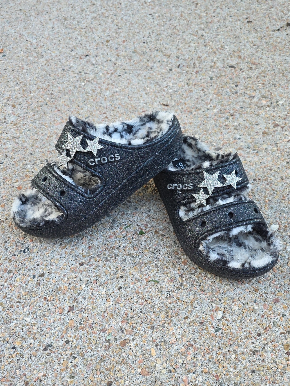 Crocs Classic Cozzzy Disco Glitter Sandals Size 7